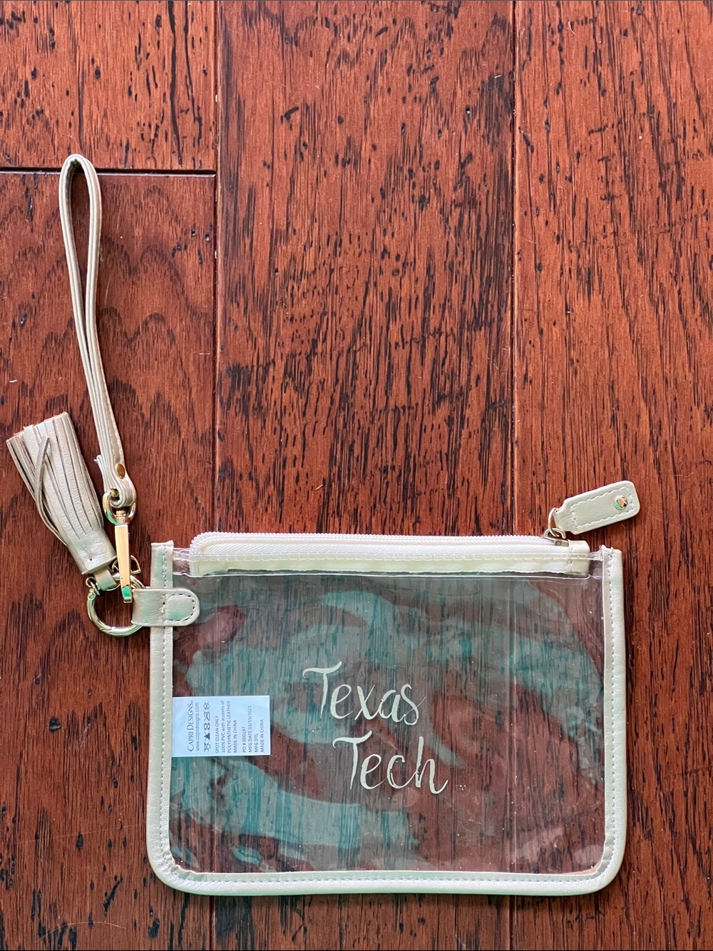 Clear Wristlet Pouch with "Texas Tech" Script
